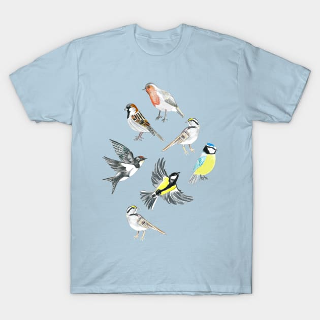 Illustrated Birds T-Shirt by tangerinetane